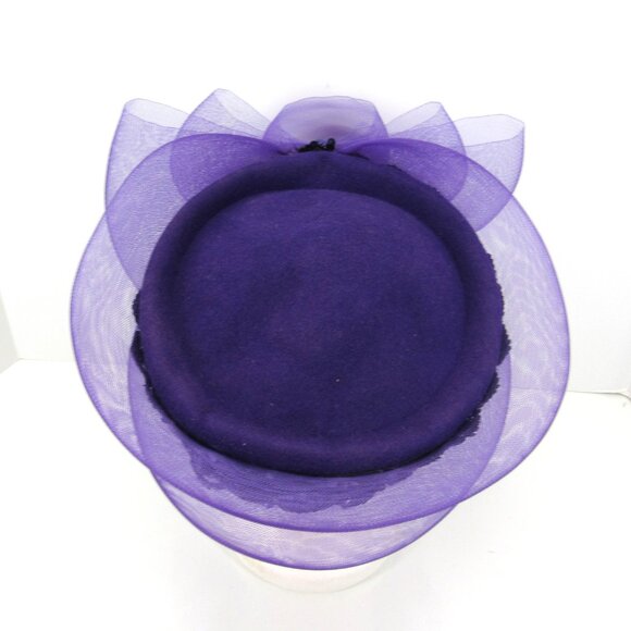 Ladies Purple 100% Wool Felt Church Hat with Tulle and Sequins WPL4884 - Picture 4 of 10